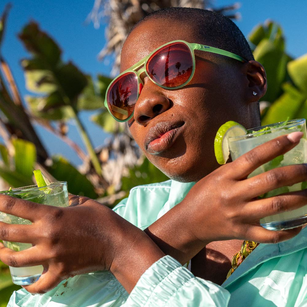red and green tropical sunglasses
