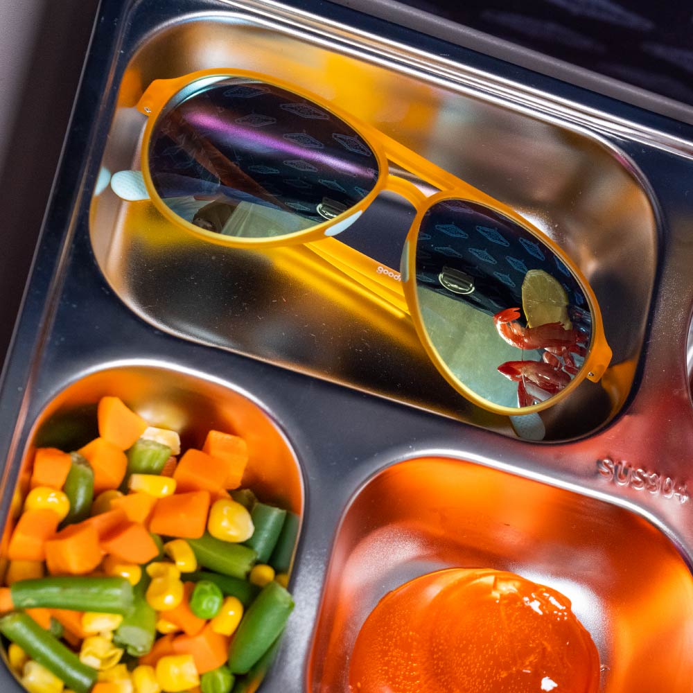 moonstone bornite clear multi-colored sunglasses with blue lenses