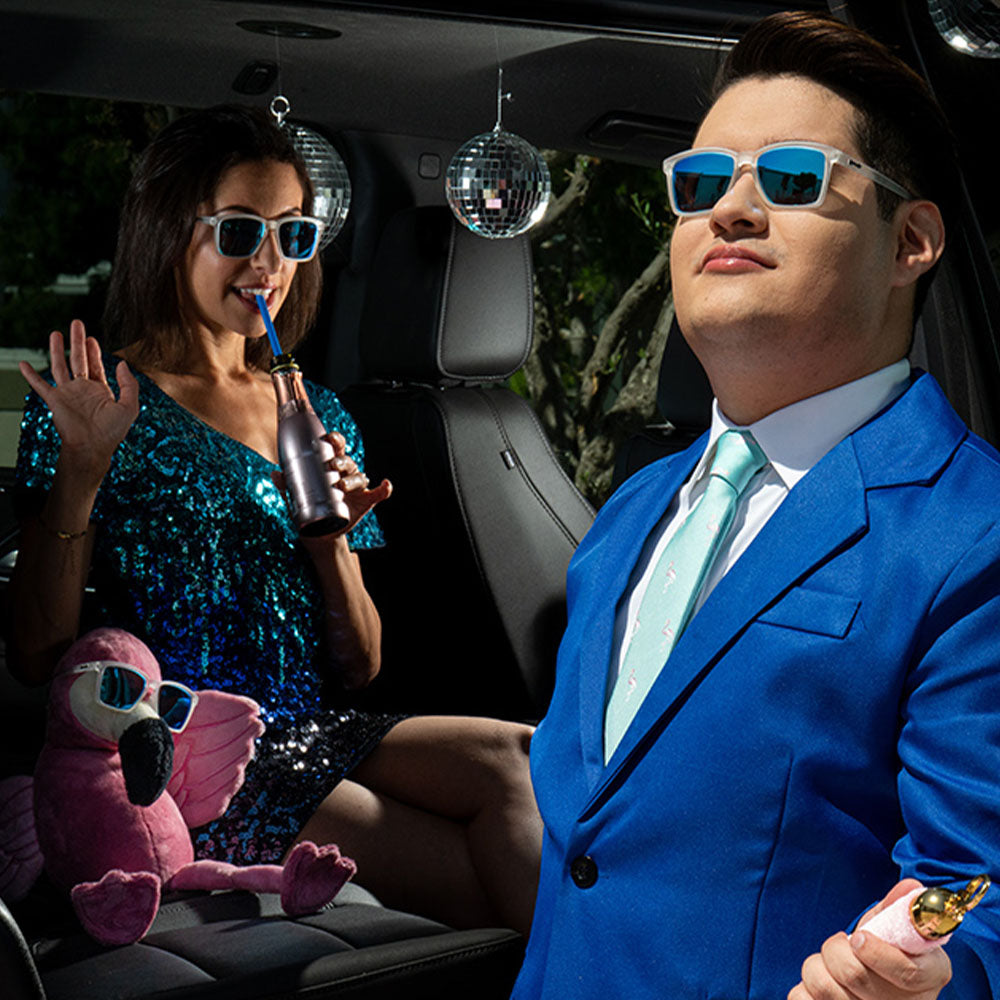 small traditional sunglasses middle seat advantage white frame blue lenses