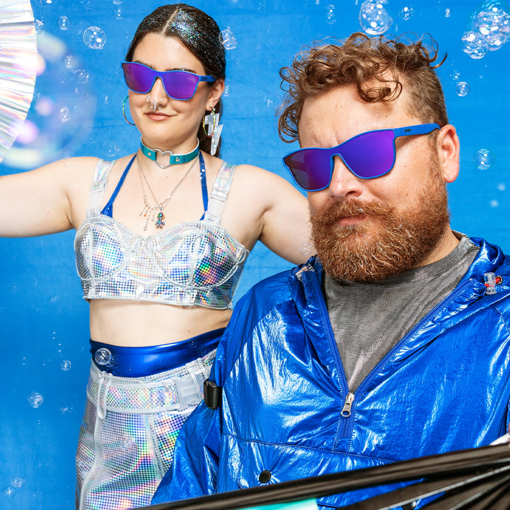 Best Dystopia Ever |Blue futuristic style sunglasses with purple lenses | goodr sunglasses