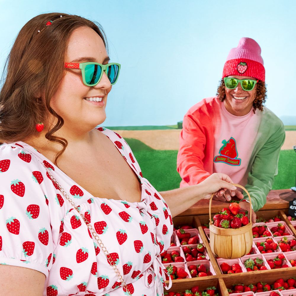 Strawberries are my Jam |green and red traditional sunglasses with green reflective lenses | Limited Edition Farmers Market goodr sunglasses